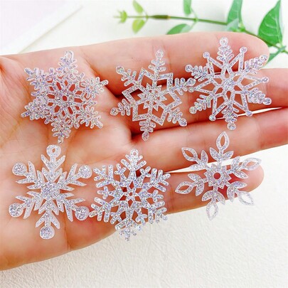 10 piezas de adornos navideños de copo de nieve de acrílico con brillo, aptos para hacer collares, pulseras, aretes y llaveros de joyería DIY