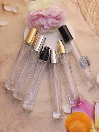 1/5 Packs 10ml Clear Perfume Spray Bottle Empty Bottle Square Glass Nozzle Spray Travel Cosmetics Bottle Sample Vial Can Be Filled Cosmetics Bottle Thick Bottom Fall Proof Design With A Packaging Tool