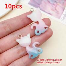 10 buc pandantive cu rășină mixtă aleatorie, în două tonuri, cu gradient de pisici, pentru brățări, coliere și cercei DIY - Consumabile pentru realizarea de bijuterii fine, cu formă drăguță de pisică, pentru decorare artizanală lucrată manual