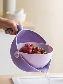 1pc Upgraded Double-Layer Rotating Salad Vegetable Fruit Washing Basket - One-Handed Operation, Rotating Washing & Draining Basket With Strainer Bowl - Multicolor - View 14