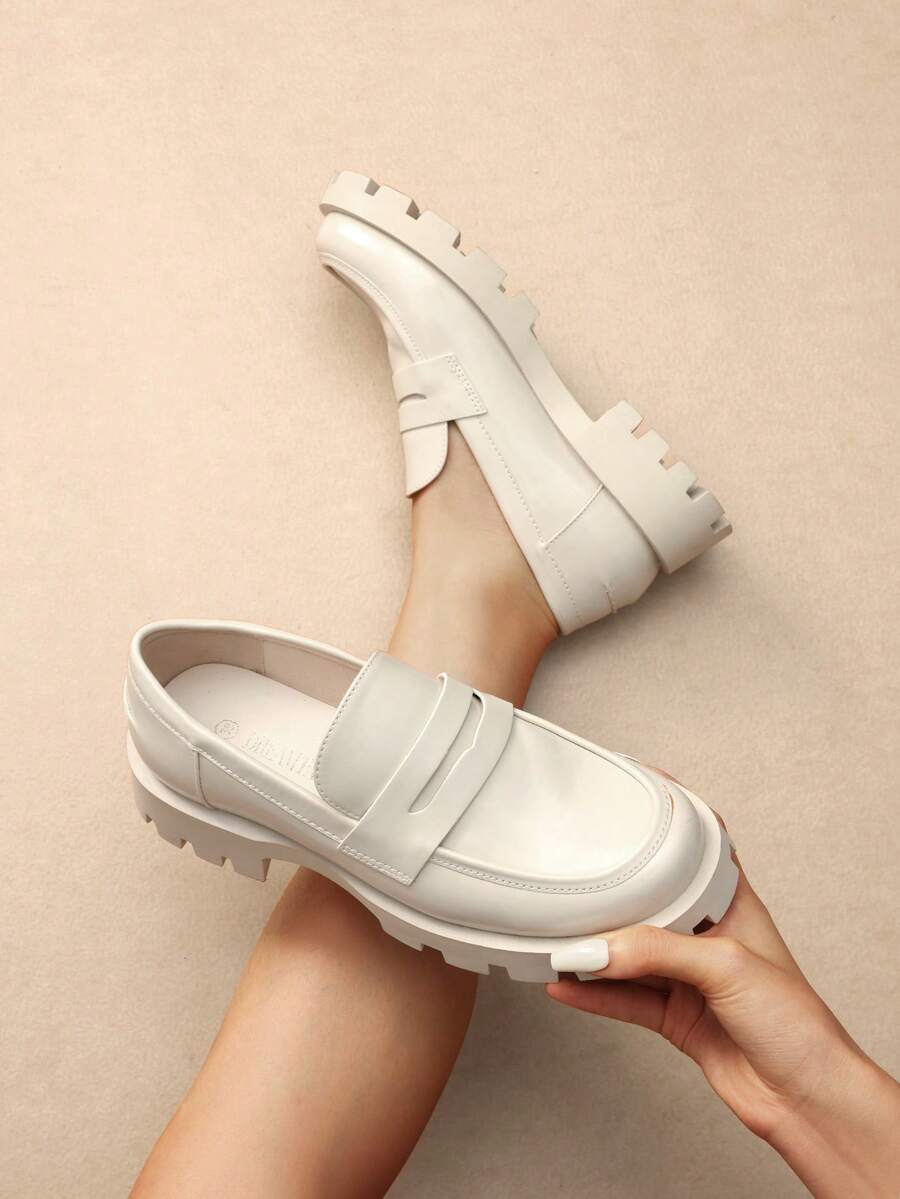 Women's Chunky Loafers 1.5-Inch Lug Sole Slip On Platform Penny Loafers For Women Dressy Work Business Casual Versatile Loafers Shoes - 米色 - 查看 1
