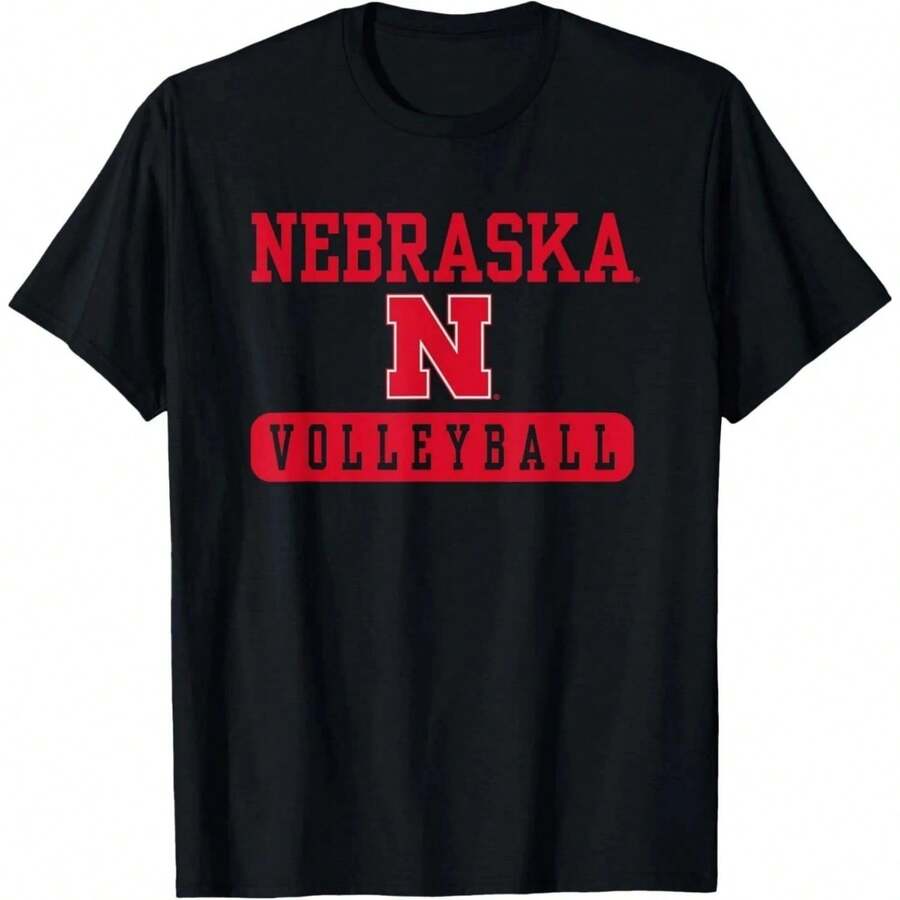 Casual Women's Black Nebraska Volleyball Graphic Print Regular Sleeve Short Sleeve Round Neck T-Shirt With Slight Stretch Knitted Fabric - màu đen - Xem 1