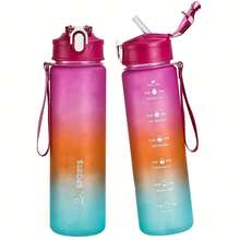 1 Stück 800ml robuste und strapazierfähige Outdoor Sport Lässig Wasserflasche mit Deckel und Strohhalm, Großvolumige Sport Wasserflasche mit Zeit-Volumen Skala, auslaufsichere Gradientenglas Fahrrad Wasserflasche mit Skala - leicht und strapazierfähig, geeignet für Outdoor Sport, Wandern, Fitness und Outdoor Aktivitäten, Klettern, Camping, Radfahren, geeignet als Schulgeschenk, Geburtstagsgeschenk, Halloween, Weihnachtsgeschenk