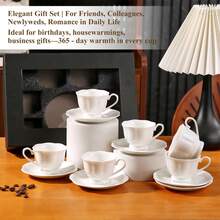 Set Of 6 Porcelain Tea Cups And Saucers, Bone China Tea Cup Set, 2.8 Oz White Tea Cup Set, Coffee Cups, Espresso Cups, British Tea Cups Gift For Wedding Bridal Shower Birthday Party - 白色 - 查看 4