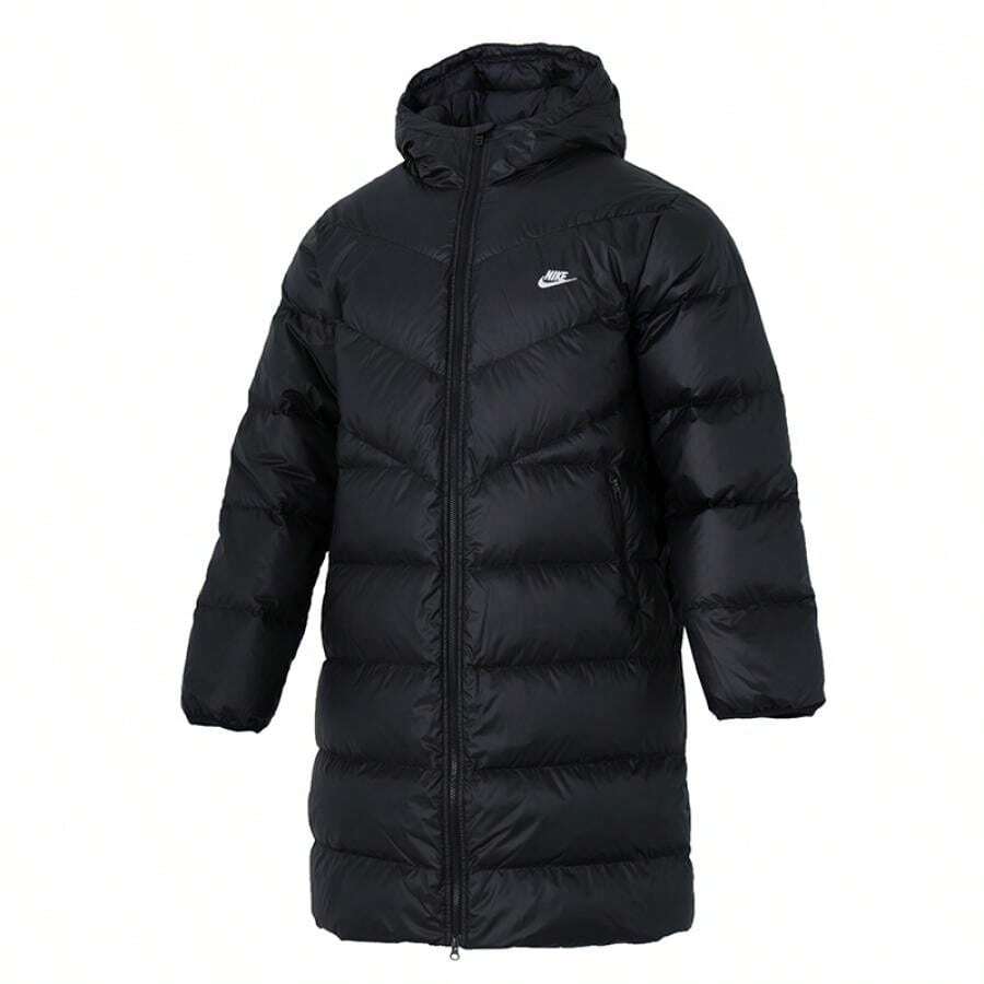 Nike 男士连帽舒适羽绒服，AS M NK WINDRUNNER STMNT PRKA，户外通勤旅行运动蓬松保暖休闲外套 - 黑/白 - 查看 1