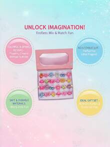 10/24 件儿童随机混色闪亮可爱戒指，女孩过家家装扮戒指，适合女儿、孙女、生日礼物、派对礼物的彩色戒指 - 彩色 - 查看 6