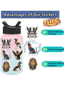 50pcs Vinyl Egyptian Stickers - CACOMVE Mixed Cartoon Decals For Water Bottle, Skateboard, Laptop, Phone, Reusable Waterproof Graffiti Stickers For Journaling, Scrapbooking, Party Supplies