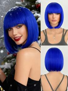 角色扮演假发 直发波波头 合成假发 蓝色 12 英寸 动漫 女士万圣节派对用 - 彩色 - 查看 15