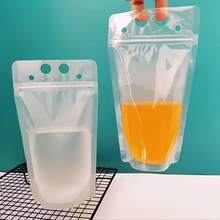50/100pc Portable Transparent Juice Bag And Beverage Bag, Disposable Creative Leak-Proof Zipper Bag, Takeout Ice Cream Bag Packing Bag, Suitable For Juice, Milk, Beverages, Cola, Parties And Festivals - 透明 - 查看 8