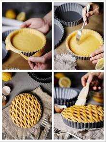 1pc Removable Bottom Quiche Pan,Pizza Baking Tray With Bottom,Apple Pie Baking Tray,Egg Cakes Baking Tray, Non Stick Circular Pie Tray,Banana Pie Baking Tray,Chocolate Pie Baking Tray,Round Tart Pan,Live Bottom Chrysanthemum Pie Tray - Multicolor - View 8