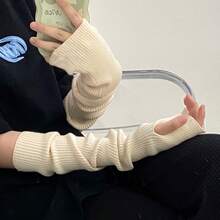 Christmas Women's Winter Gloves Ins Style Knitted Arm Warmers Warm Knitted Wool Half Sleeve Women's Autumn Winter Fingerless Touchscreen Gloves - 黃色 - 查看 2