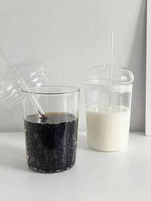 450毫升透明玻璃杯带盖和吸管，玻璃果汁/饮料/咖啡杯，简约水杯 - 彩色 - 查看 2