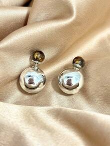 1 对可翻转虎眼石复古时尚休闲耳钉，适合女士日常和假日佩戴 - 彩色 - 查看 10