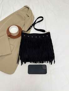 1pc Fashionable Minimalist Chic One Shoulder Tote Bag, New Korean Style Women Underarm Handbag - Black - View 7