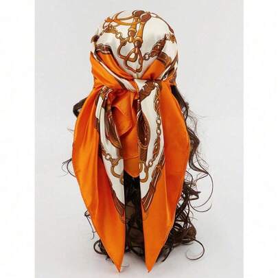 1pc Women Bandana Fashionable Boho Paisley Print Satin Scarf, Elegant Lightweight Headscarf Accessory For Everyday Casual Wear, UV Protection Shawl