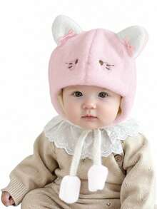 1pc Toddler Plush Ear Ion Hat, Cute Bear/Cat/Rabbit Shape Plush Warm Cap, Baby Boys Girls Autumn Winter Daily Warm Hat