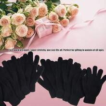 CELCOREERY 6 Pairs Winter Magic Gloves For Women Teens Cold Weather Thermal Warm Stretchy Gloves Black Knit Gloves For Running Driving Hiking Black