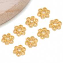 10/50 件真 18K 镀金花丝金色花形珠子端盖 漂亮花丝金色珠子端盖 适用于工艺品 DIY 珠宝制作用品 - 金色 - 查看 18