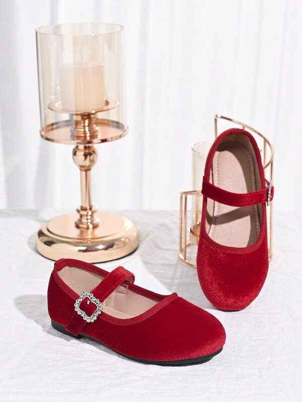 1 Pair Spring/Summer Fashion Girls Mary Jane Flat Shoes With Rhinestone Buckle Decor, Elegant For Performance, Party, Photoshoot, Weekend Outfits, Daily Wear With Dresses
