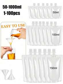 50-500ml 咖啡液包裝袋，便攜式飲料袋，透明出水口袋，防漏，塑膠果汁飲料袋，透明便攜戶外水袋，防漏擠壓袋，可重複使用密封液體袋，夏季必需品 - 無色 - 查看 2