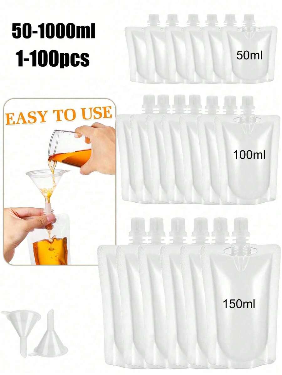 50-500ml 咖啡液包裝袋，便攜式飲料袋，透明出水口袋，防漏，塑膠果汁飲料袋，透明便攜戶外水袋，防漏擠壓袋，可重複使用密封液體袋，夏季必需品