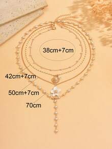 4pcs/Set Luxurious Multi-Layer Necklace Set With Shell Enamel Flower Pendant, Fashionable Y-Shaped Long Necklace, Suitable For Daily Wear, Parties, Music Festivals, Adjustable Chain Length - Multicolor - View 4
