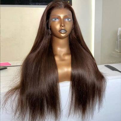 Peluca MECRY 5*5 de encaje sin pegamento y 13*4 de encaje frontal HD, cabello mezclado negro - Densidad del 200% color natural recto - Línea del cabello y vellos del bebé previamente recortados - Lista para usar instantáneamente sin pegamento - Múltiples tamaños perfectos para que las mujeres creen un aspecto natural