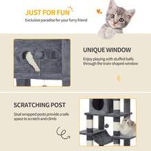 HEXCELEN Cat Tree For Indoor Cats, 170 Cm Large Tall Cat Tower, Multi-Level Cats House With Condo, 8 Scratching Posts, Hammock, 4 Pom Poms, Dark Grey - Màu xám đen - Xem 4