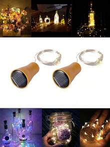 Luces de cadena con forma de corcho para botellas de vino, alimentadas por energía solar, de alambre de cobre, adecuadas para bodas, Navidad, decoración de exteriores, jardín y césped, con luz cálida/blanca/de color