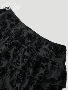 Quần váy ren đen nữ, lưới hoa hồng Paisley cổ điển, thích hợp cho lễ hội âm nhạc Y2K, tiệc lãng mạn, ngày lễ tình nhân, kèm quần lót, váy xếp ly eo thấp mini, váy bánh, xuân/thu - màu đen - Xem 5