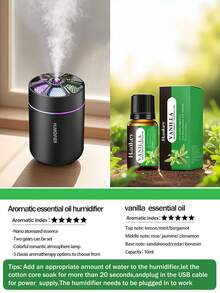 1 x 180毫升车载加湿器，黑色车载空气清新剂，带浪漫彩色氛围灯，黑白两色可选，2种工作模式，自动关机功能，兼容精油，五合一超声波香薰机，5套精油套装，适用于汽车、客厅、卧室、浴室、植物、宠物房、办公室、大房间，需电源适配器 - 黑與白 - 查看 18