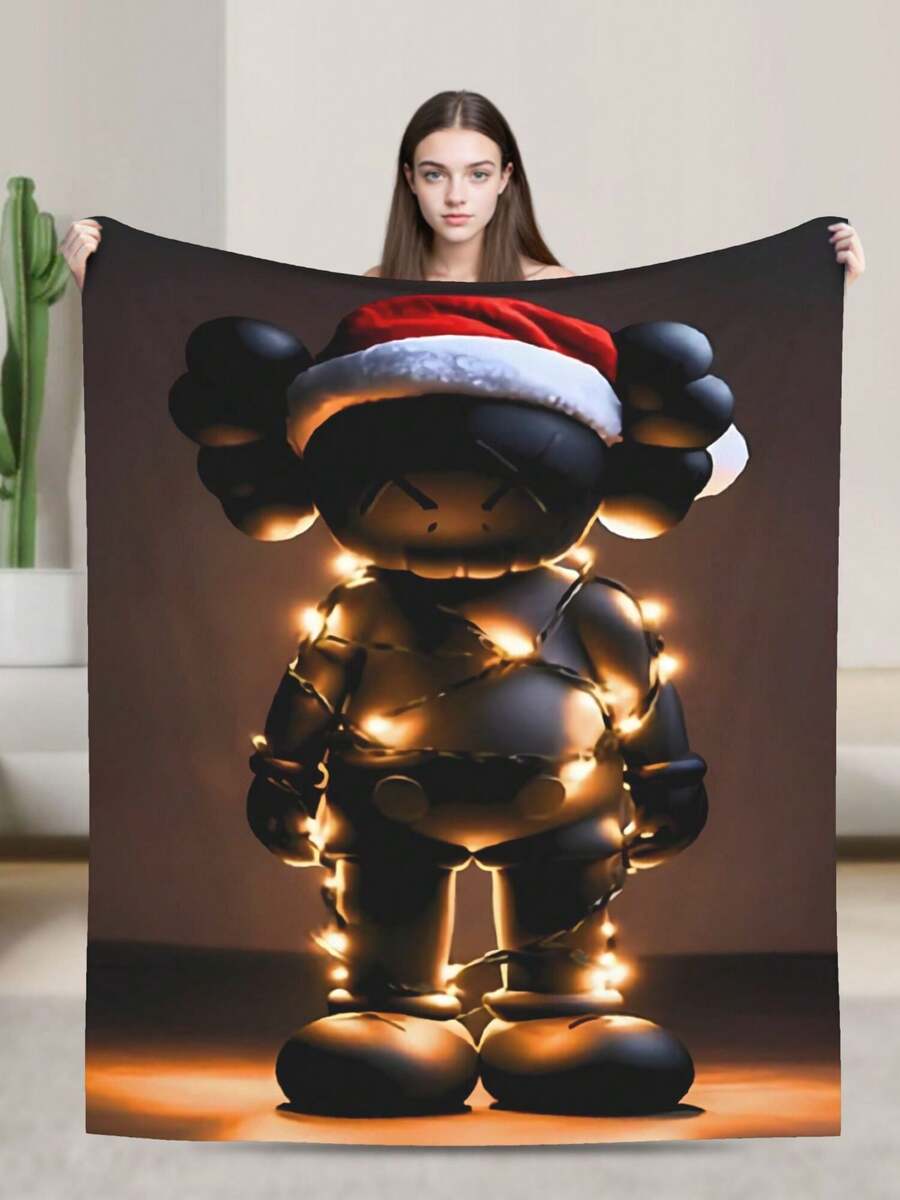 Kawss Kawaii Kaw Anime Flannel Blanket For Girls Boys Anime Gifts Throw Blanket Cozy Plush Flannel Fleece Print Blankets Double-Layer Blanket Lightweight Fuzzy For Bed Decor - màu đen - Xem 1
