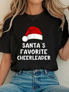 Women Cotton Tshirt Christmas Santa's Favorite Cheerleader Funny Cheerleading T-Shirt Comfort Tshirt Women - màu đen - Xem 6