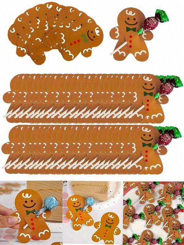 1/10/30/50pcs Cute Christmas Gingerbread Person Lollipop Decorations - Whimsical Party Decor, Card Supplies, And Paper Craft Accessories For Festive Celebrations - Ideal For Holiday Parties, Events, And Gift Giving Christmas Christmas Decorations Christmas Pajamas Christmas Gifts Christmas Decor