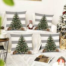 2PCS Christmas Pillowcase Sofa Decoration, Striped Pine Christmas Gift Indoor And Outdoor Decoration, Winter Christmas Farmhouse Party Pillowcase, Single-Sided Without Pillow Insert