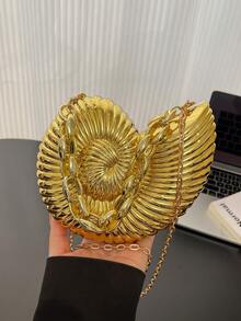 2025金色海螺形单肩包，可拆卸肩带，时尚口红袋，优雅时尚的单肩包，适合晚上外出 - 金色 - 查看 5