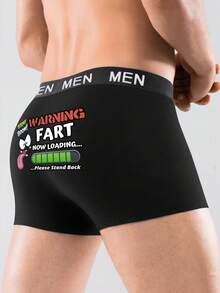 Men's Black Simple Fashion Butt Letter Progress Bar Print Comfortable Breathable Elastic Everyday Boxer Briefs - Black - View 3