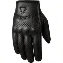 Premium Men's Motorcycle Leather Perforated Cruiser Protective Gel Gloves