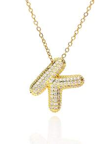 1pc Fashionable Luxurious Copper Inlaid Zirconia Letter A-Z Pendant Necklace, Jewelry Necklace For Women, Suitable For Daily Wear And Party/Holiday Style, Valentine's Day Couple Gift