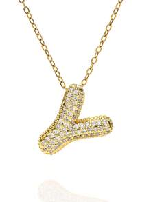 1pc Fashionable Luxurious Copper Inlaid Zirconia Letter A-Z Pendant Necklace, Jewelry Necklace For Women, Suitable For Daily Wear And Party/Holiday Style, Valentine's Day Couple Gift