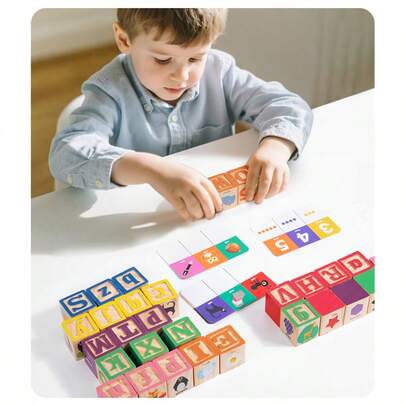 1 Box, 30pcs Children's Wooden Alphabet & Number Building Blocks Set, Printing Blocks Toy, Educational Toy, Animal Stacking Blocks, Wooden Sensory Counting Math Blocks, Suitable For 3+ Years Old, Montessori Early Learning, Family Interactive Educational Tool