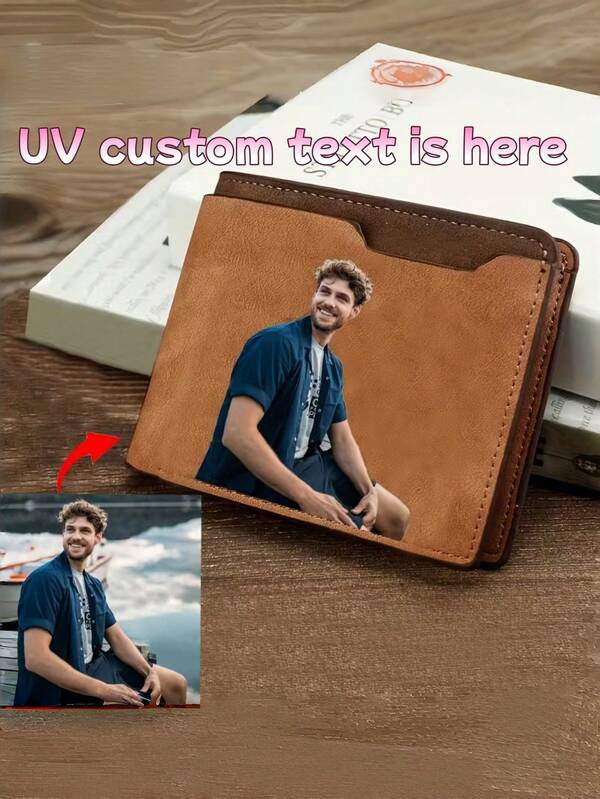 1pc Customized UV Engraved Men's Wallet With Personalized Photo And Engraved Name Elegant Faux Leather Ideal Gift For Husband/Boyfriend - Perfect For Birthday Christmas For Women For Men Money Wallet Mini Wallet Purse Wallet Small Wallet