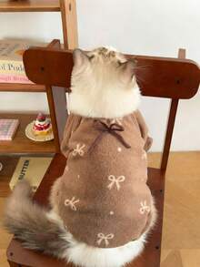 Soft & Warm Palace Style Pet Dress With Bow Tie, Suitable For Small & Medium Dogs & Cats, Cozy House Outfit