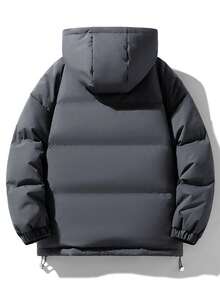 男士夹克，简约纯色连帽夹克，时尚舒适休闲运动外套，大口袋设计运动夹克 - 深灰色 - 查看 3