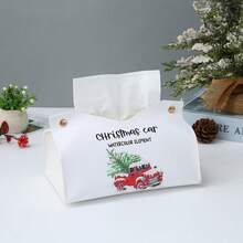 Caja de pañuelos con impresión de pintura al óleo navideña, caja de pañuelos de Papá Noel, soporte creativo para pañuelos de decoración del hogar - Multicolor - Ver 10