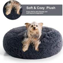 Cozy Self-Warming Faux Fur Donut Cuddler Round Plush Pet Bed (20 X 20 X 8 Inch, Light Pink) - Navy Grey - View 2