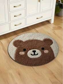 1pc Cute Cartoon Bear Print Carpet, Soft & Durable Faux Wool Round Area Rug, Comfortable Home Mat, Washable, Suitable For Bedroom, Living Room, Play Mat, Bedroom Decor, Area Rug, Vanity Mat, Home Decor, Holiday Decoration