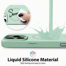 Luxuriöse glänzende fluoreszierender Flüssigsilikon Handyhülle, kompatibel mit iPhone 17 Air, 16, 15, 14, 13, 12, 17 Pro Max Plus, mit magnetischer weicher Abdeckung - Hellblau - Übersicht 11