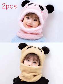 3/1 件帽子手套套装，防风防寒加厚保暖熊猫形毛绒帽子和针织手套。 - 彩色 - 查看 30
