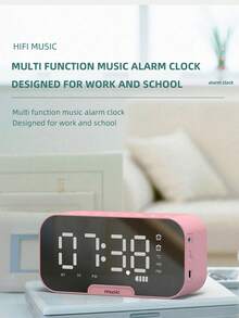 AKKHOO 无线蓝牙音箱带镜面显示，卡槽闹钟，手机支架，实时温度显示，双闹钟模式，多功能蓝牙音箱 - 黑色 - 查看 5